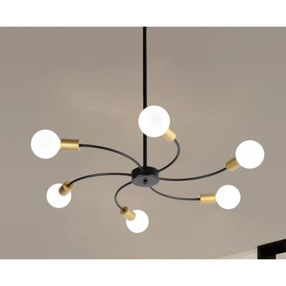 YORN KUNG Chandeliers，Sputnik Light Fixture，Bedroom Lights for Ceiling，6-Light，S